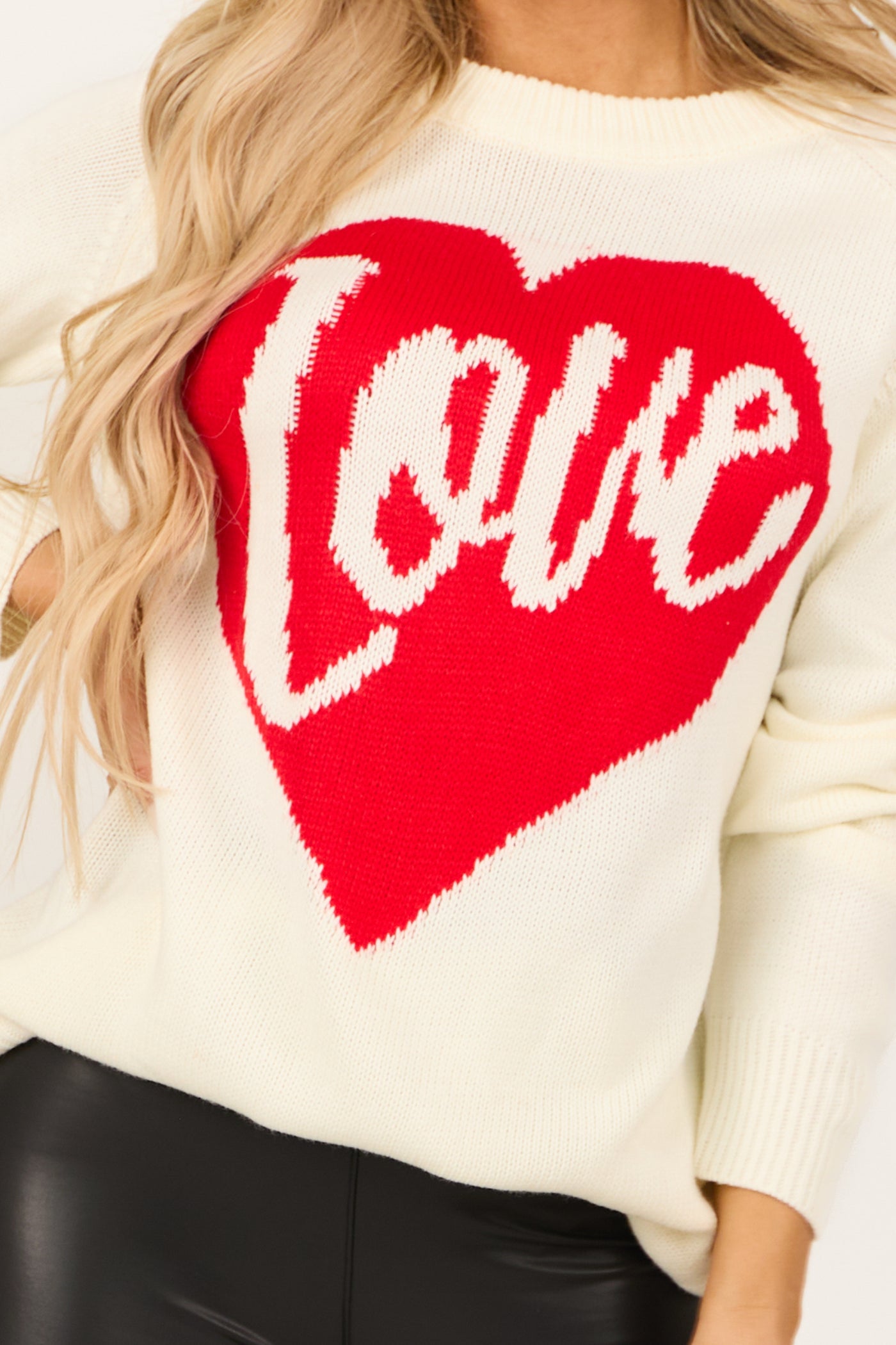 Cream 'Love' Heart Graphic Long Sleeve Sweater