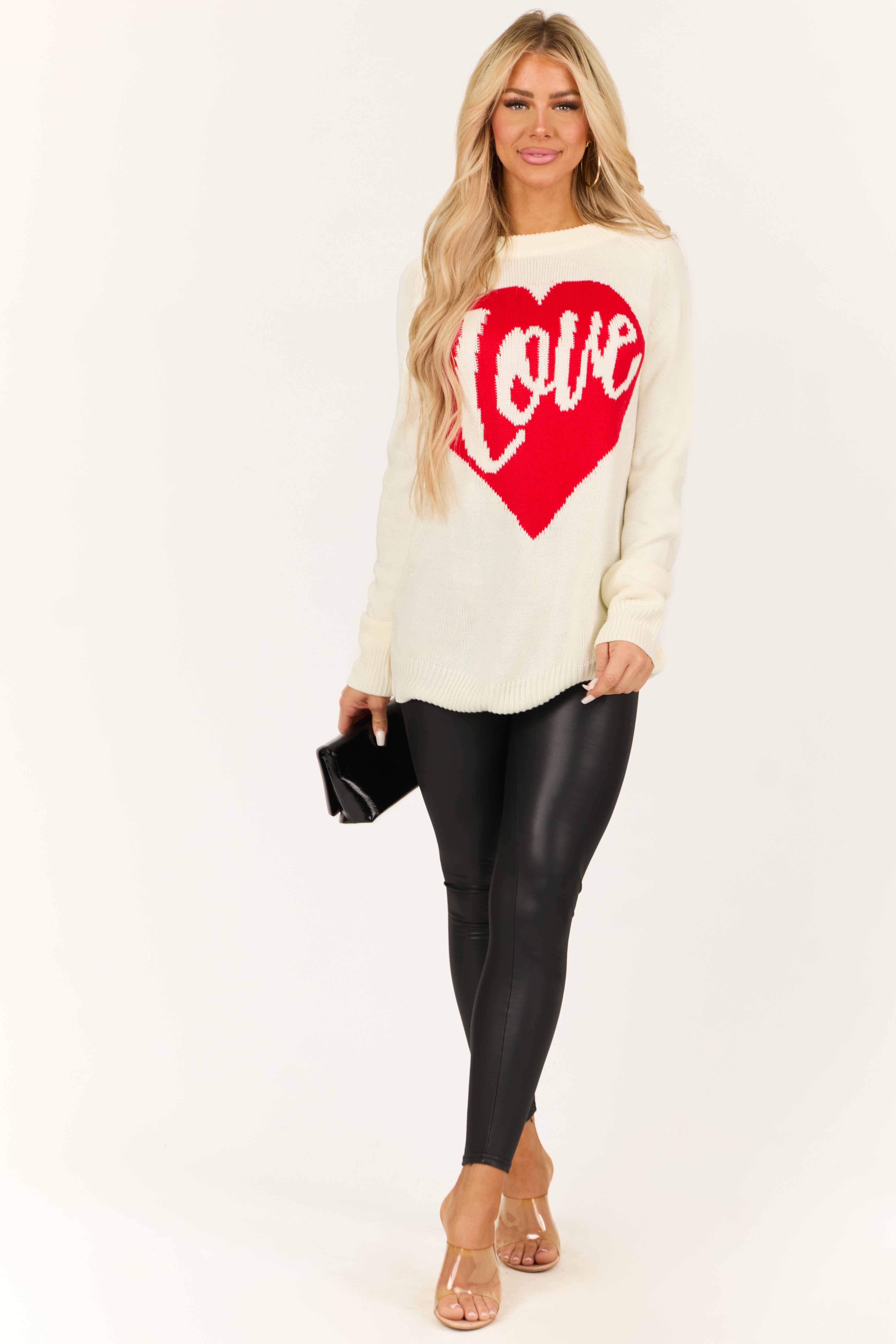 Cream 'Love' Heart Graphic Long Sleeve Sweater