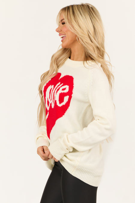 Cream 'Love' Heart Graphic Long Sleeve Sweater