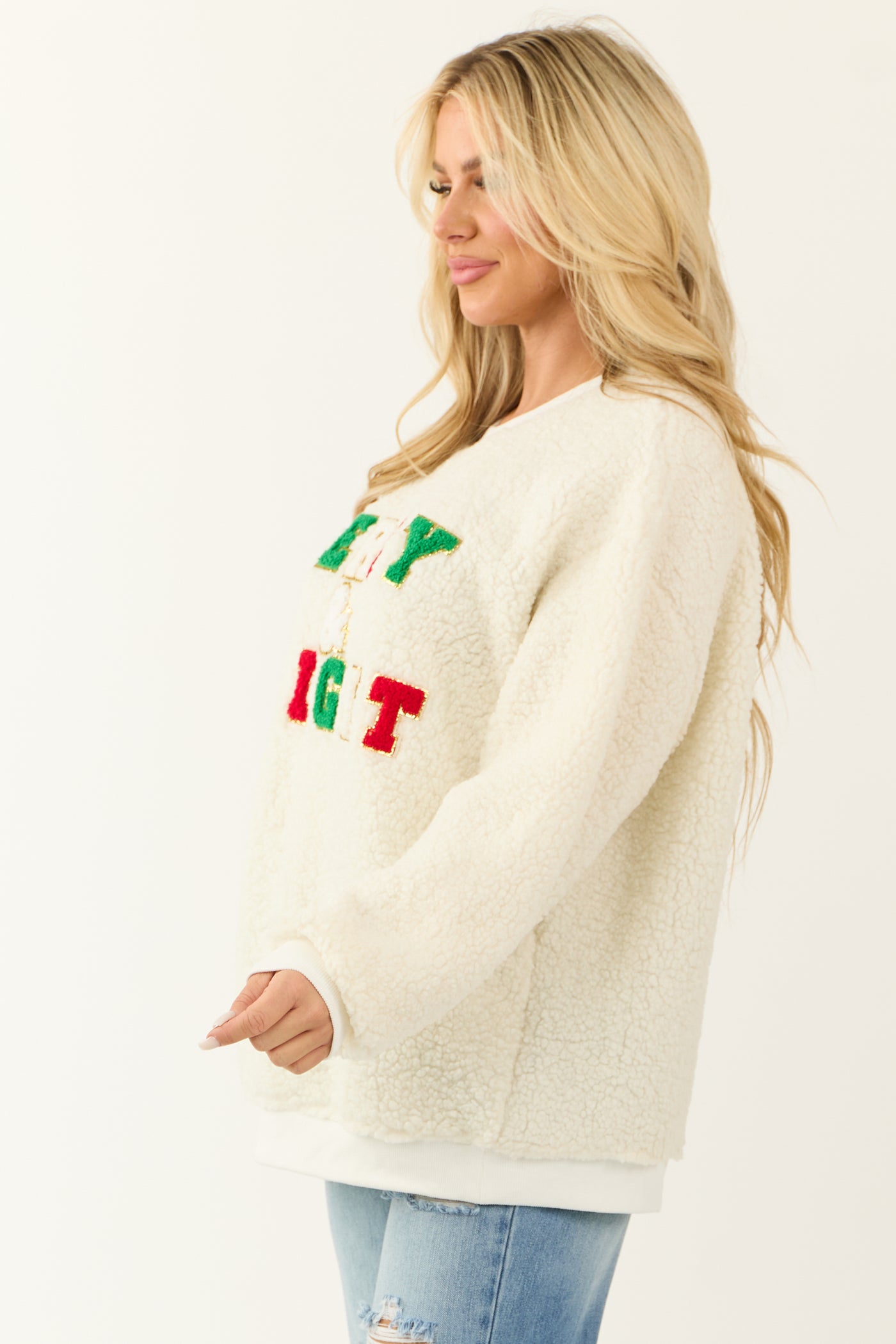 Cream 'Merry & Bright' Soft Sherpa Pullover Top