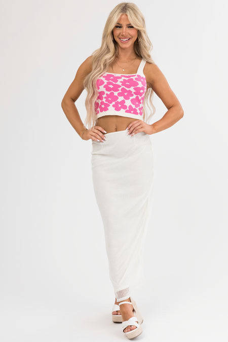 Cream Mesh Maxi Skirt with Back Slit