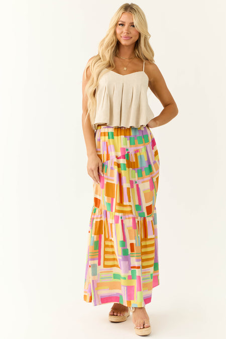 Cream Multicolor Geo Print Maxi Skirt