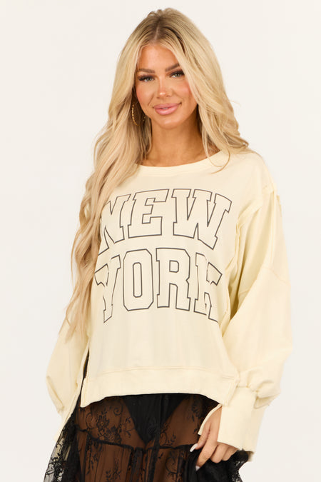 Cream 'New York' Graphic Oversized Sweatshirt