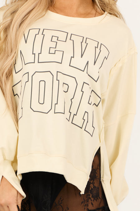 Cream 'New York' Graphic Oversized Sweatshirt