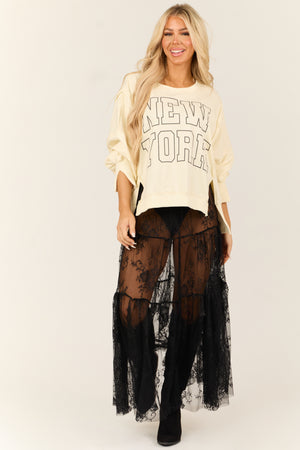 Cream 'New York' Graphic Oversized Sweatshirt