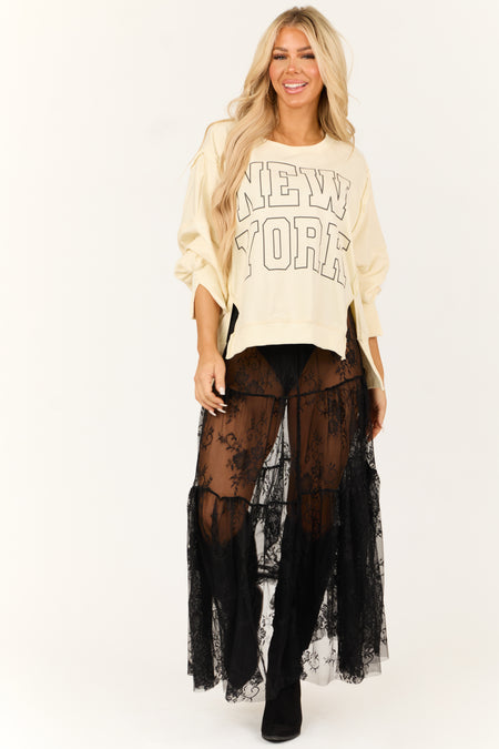 Cream 'New York' Graphic Oversized Sweatshirt