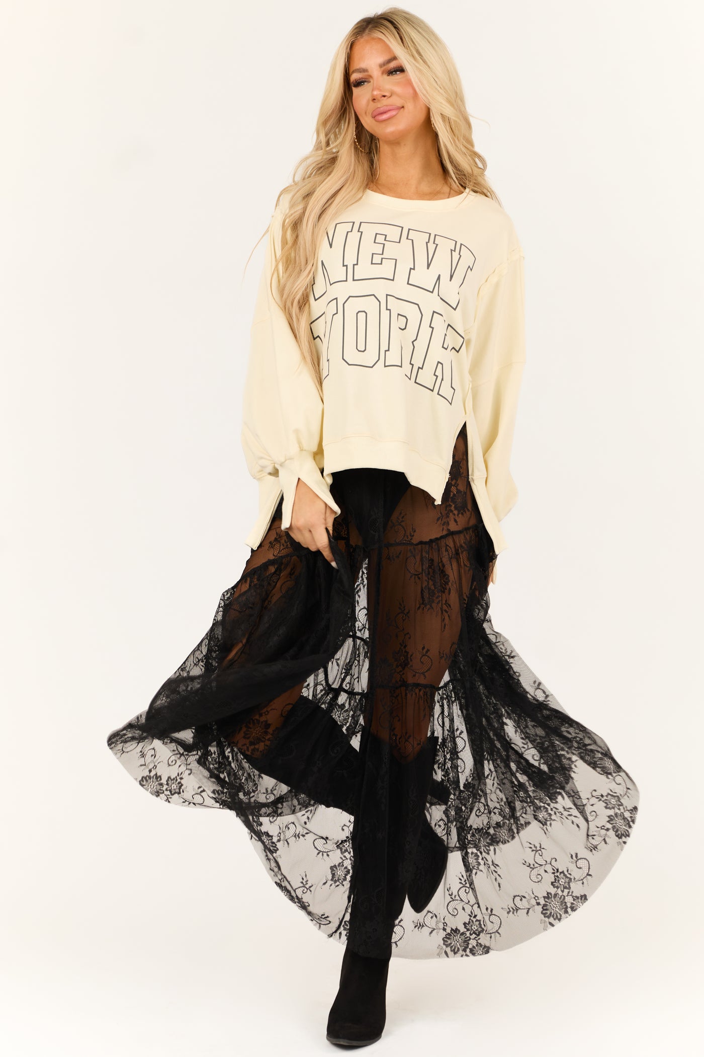 Cream 'New York' Graphic Oversized Sweatshirt