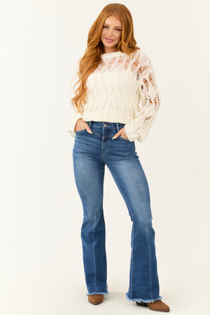 Cream Open Crochet Long Sleeve Sweater