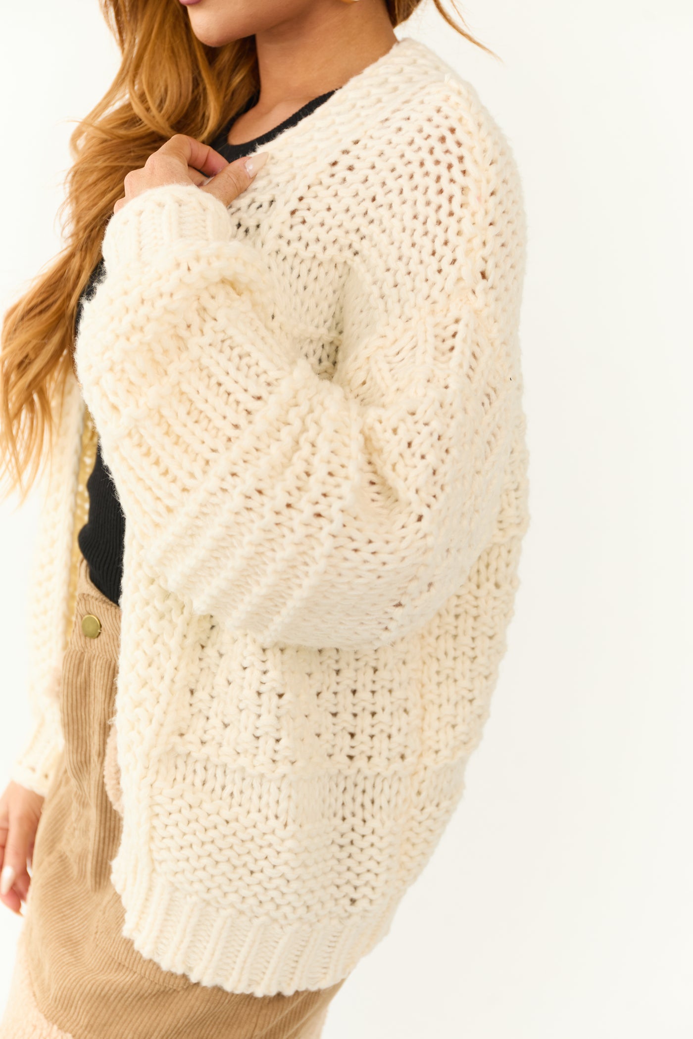 Cream Oversized Open Front Long Sleeve Cardigan