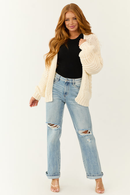 Cream Oversized Open Front Long Sleeve Cardigan