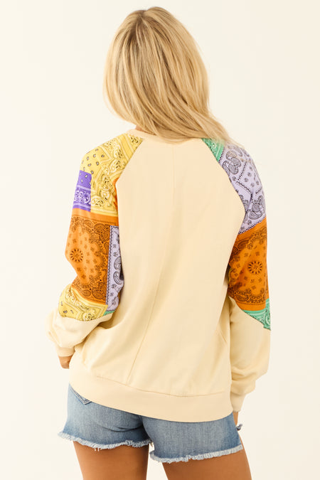 Cream Patchwork Bandana Print Long Sleeve Sweatshirt