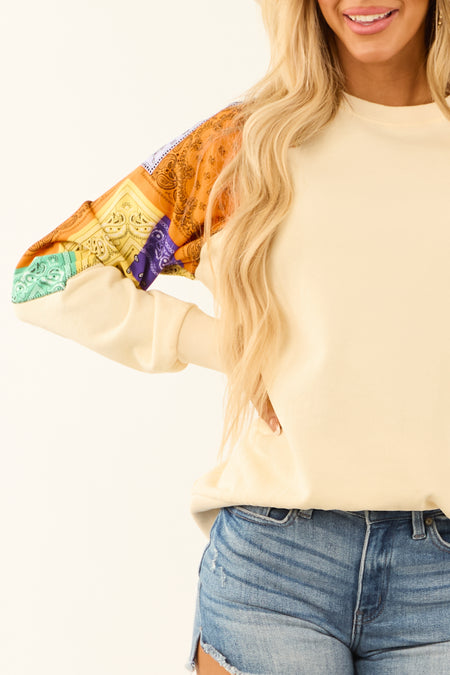 Cream Patchwork Bandana Print Long Sleeve Sweatshirt