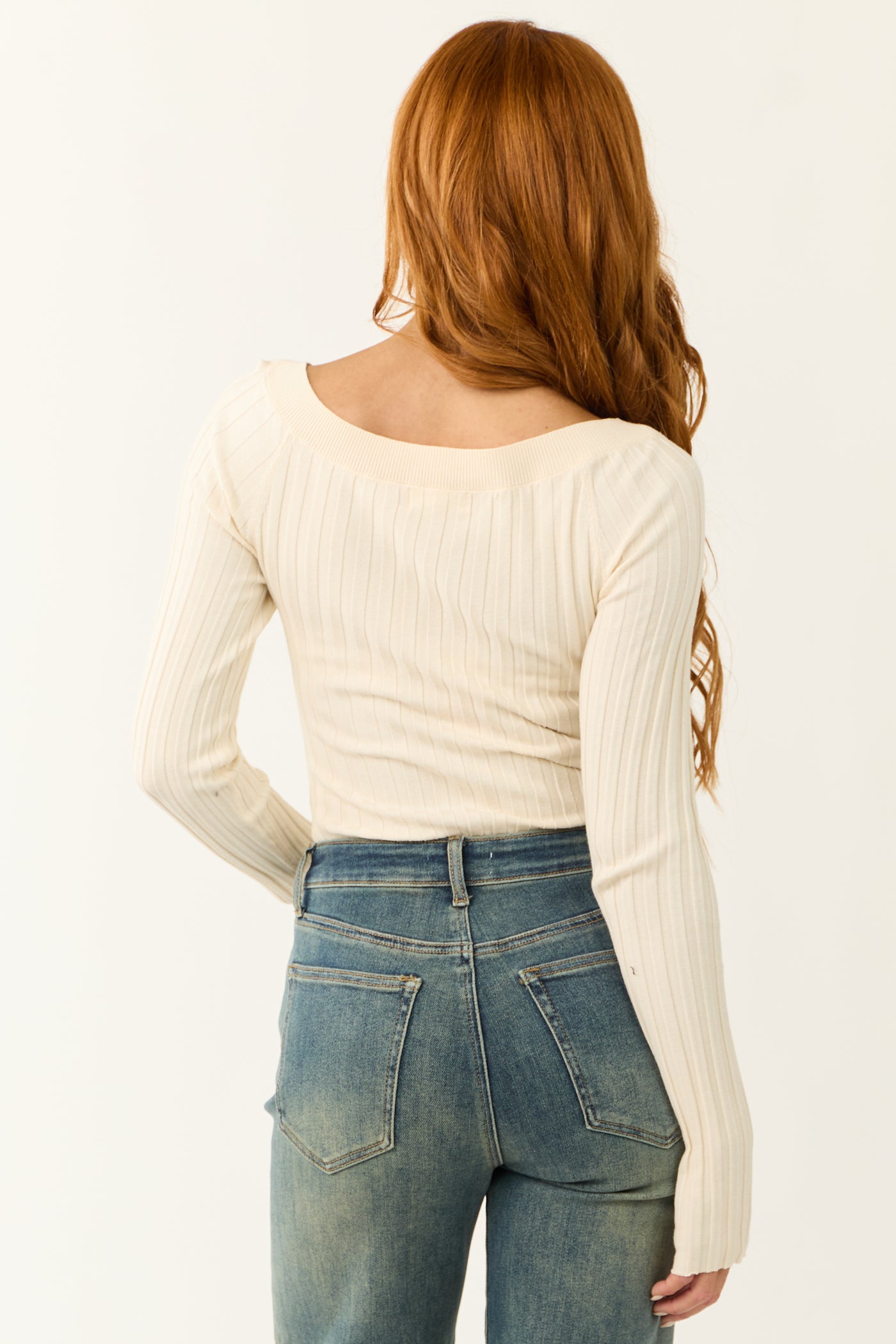 Cream Ribbed Knit Off Shoulder Bodysuit