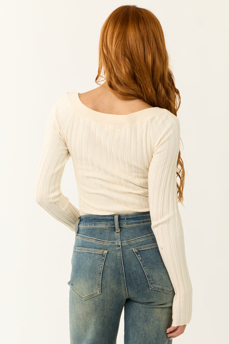 Cream Ribbed Knit Off Shoulder Bodysuit