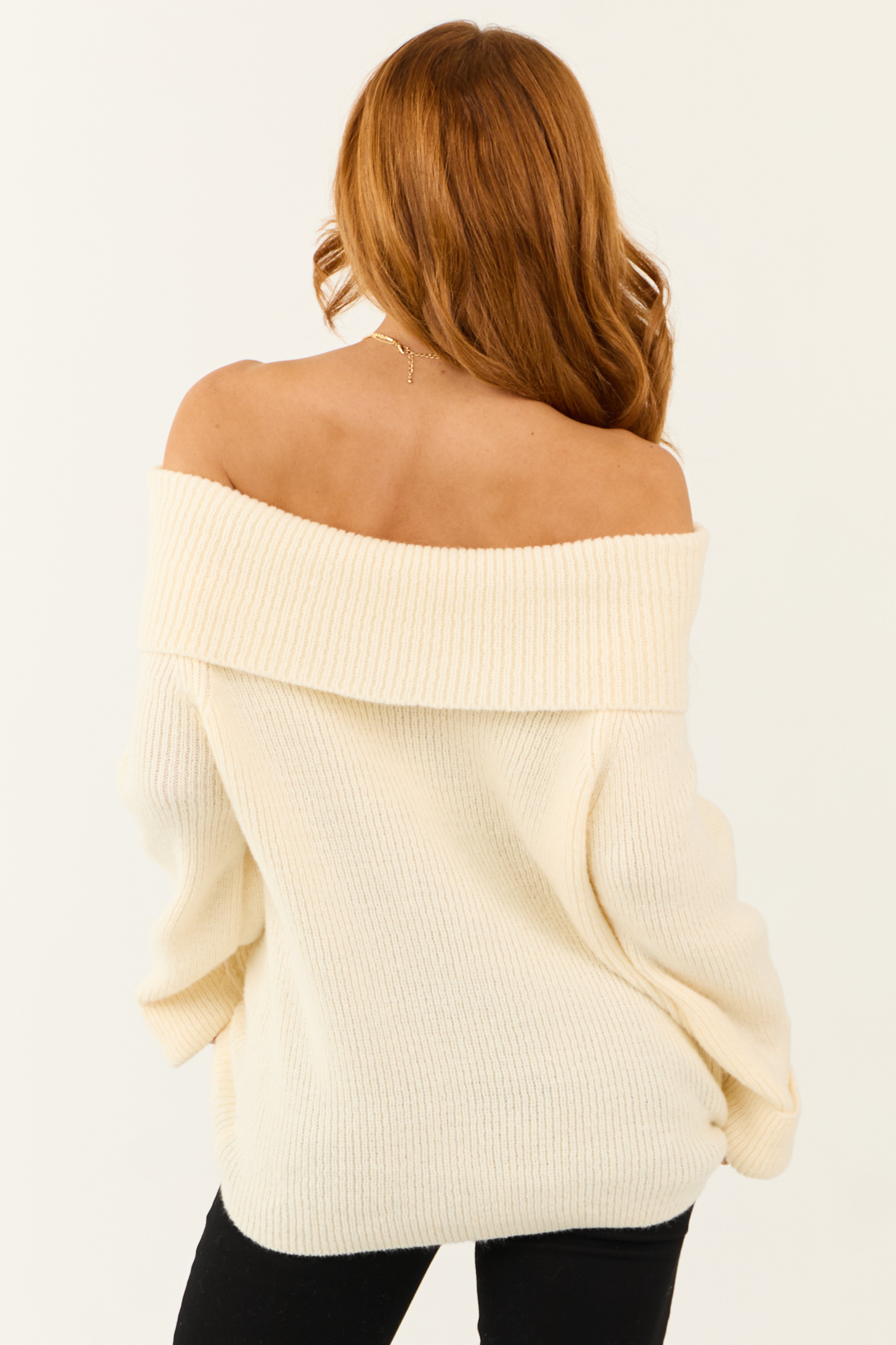 One Fashion Off Shoulder Ribbed Knit Sweater