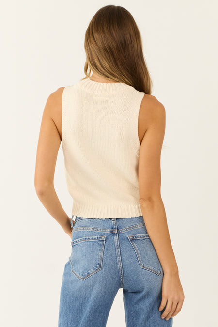 Cream 'Ski' Knit Sleeveless Sweater Top