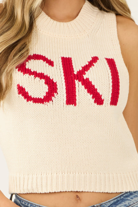 Cream 'Ski' Knit Sleeveless Sweater Top