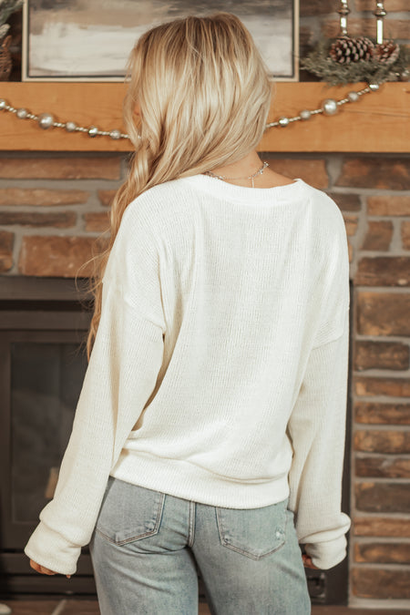 Cream Soft Knit Round Neck Sweater