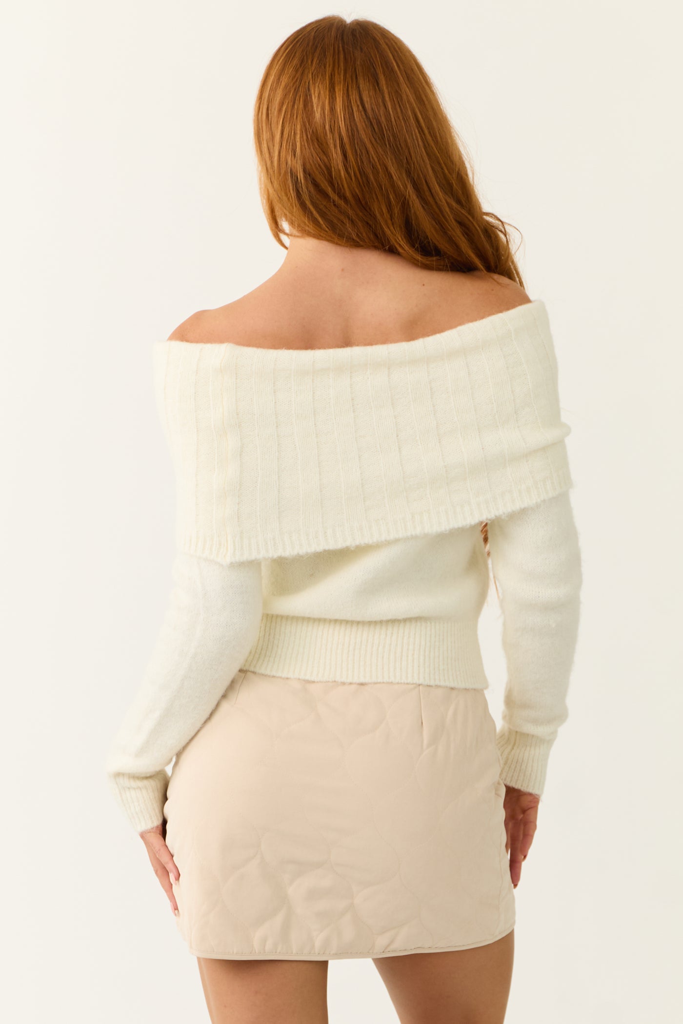 Cream Soft Off Shoulder Neckline Sweater