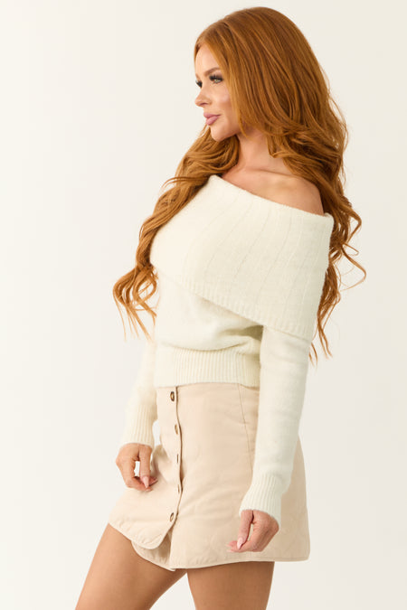 Cream Soft Off Shoulder Neckline Sweater