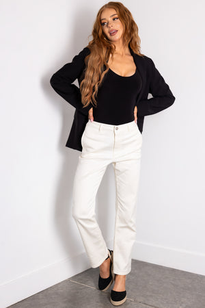 Cream Straight Fit High Waisted Twill Jeans