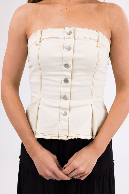 Cream Strapless Denim Button Corset Top