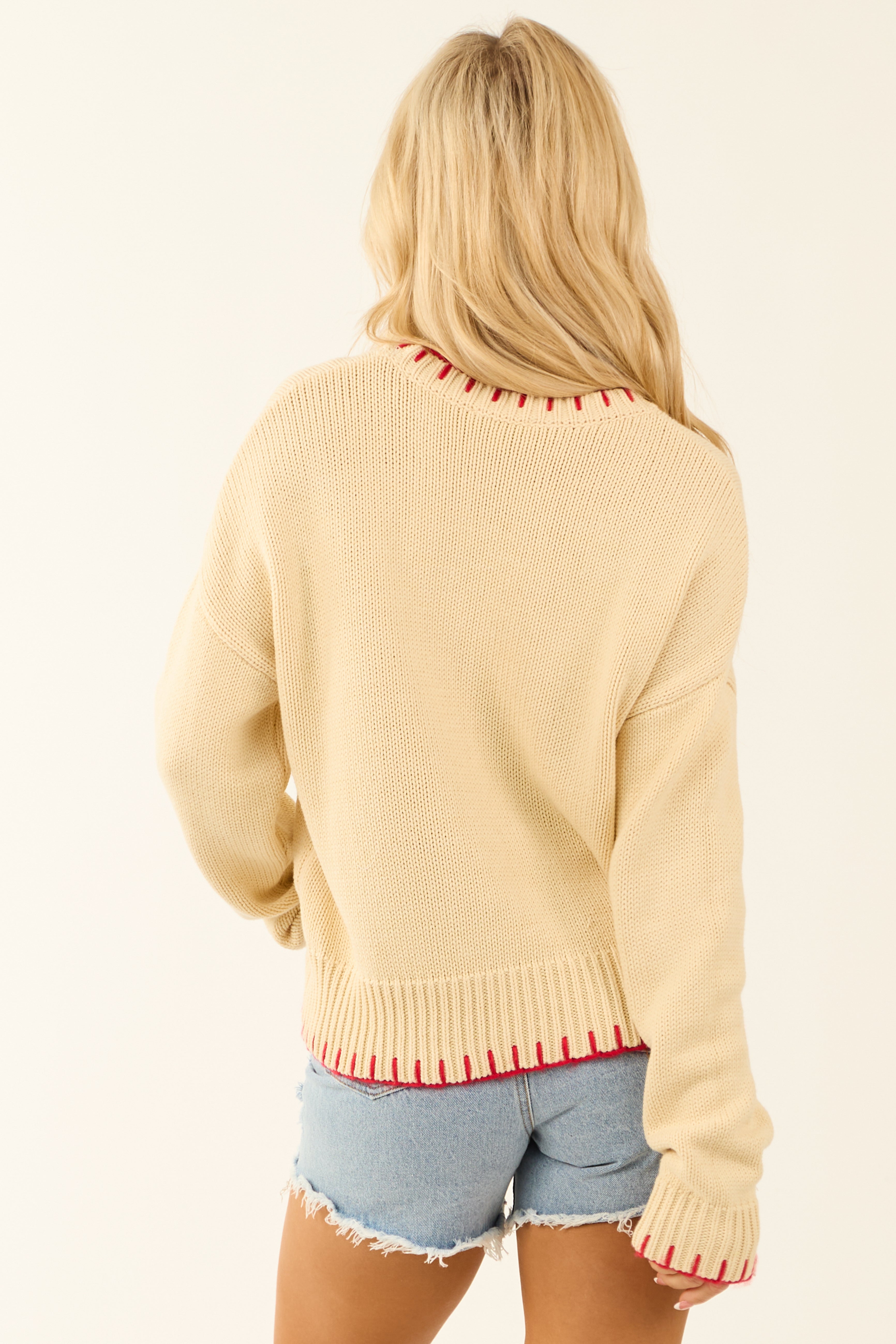 Cream Strawberry Graphic Knit Long Sleeve Sweater