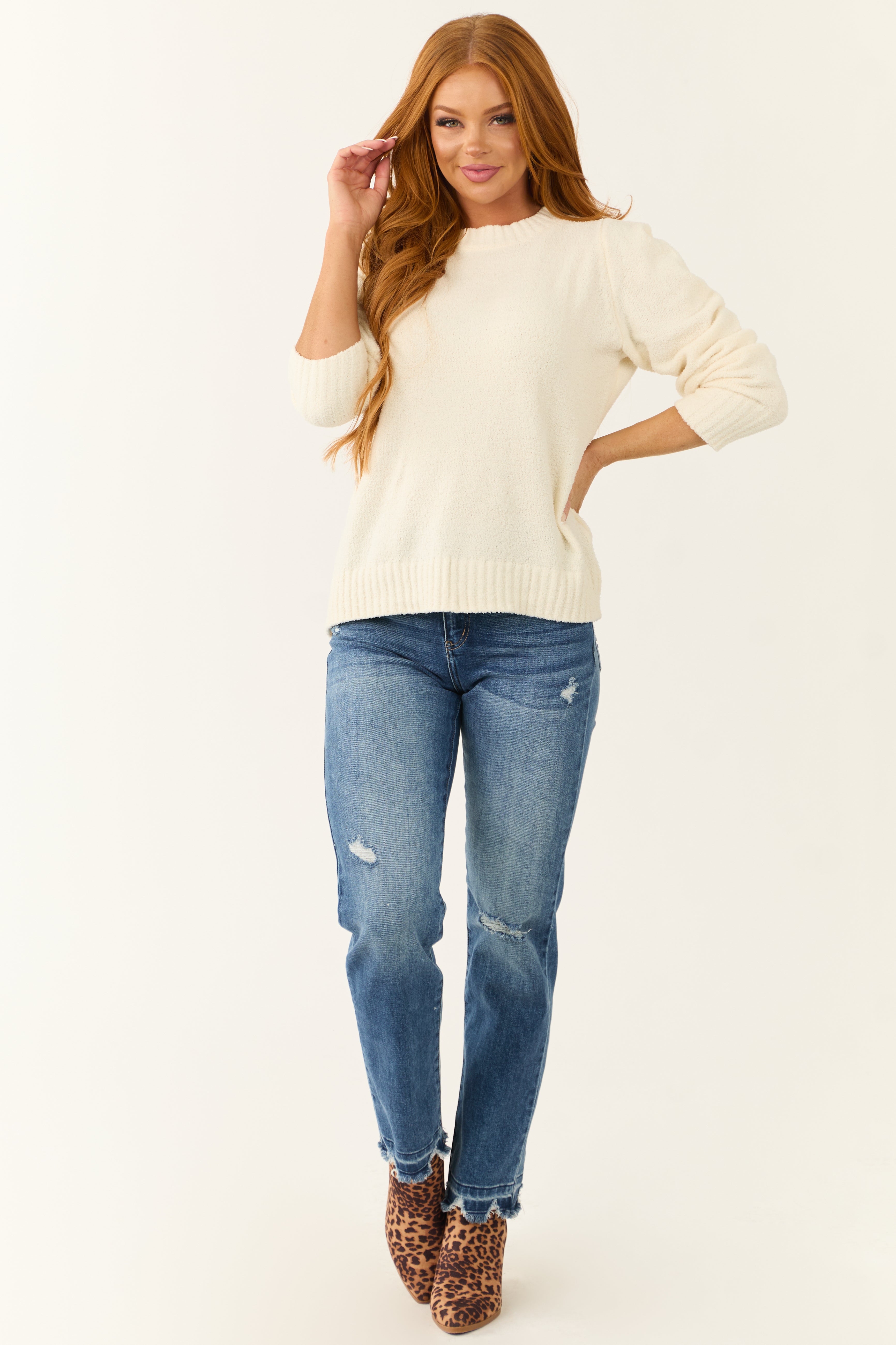 Cream Super Soft Defined Shoulder Sweater