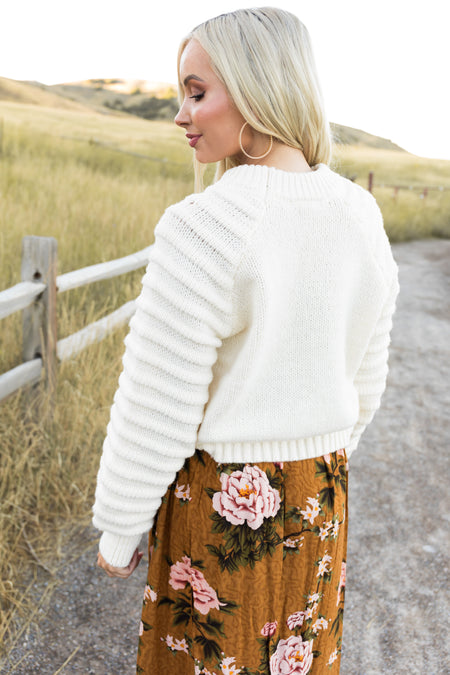 Cream Textured Sleeve Thick Cozy Sweater