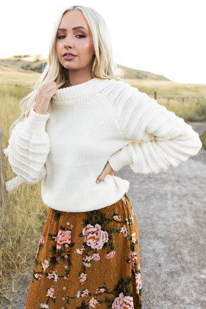 Cream Textured Sleeve Thick Cozy Sweater