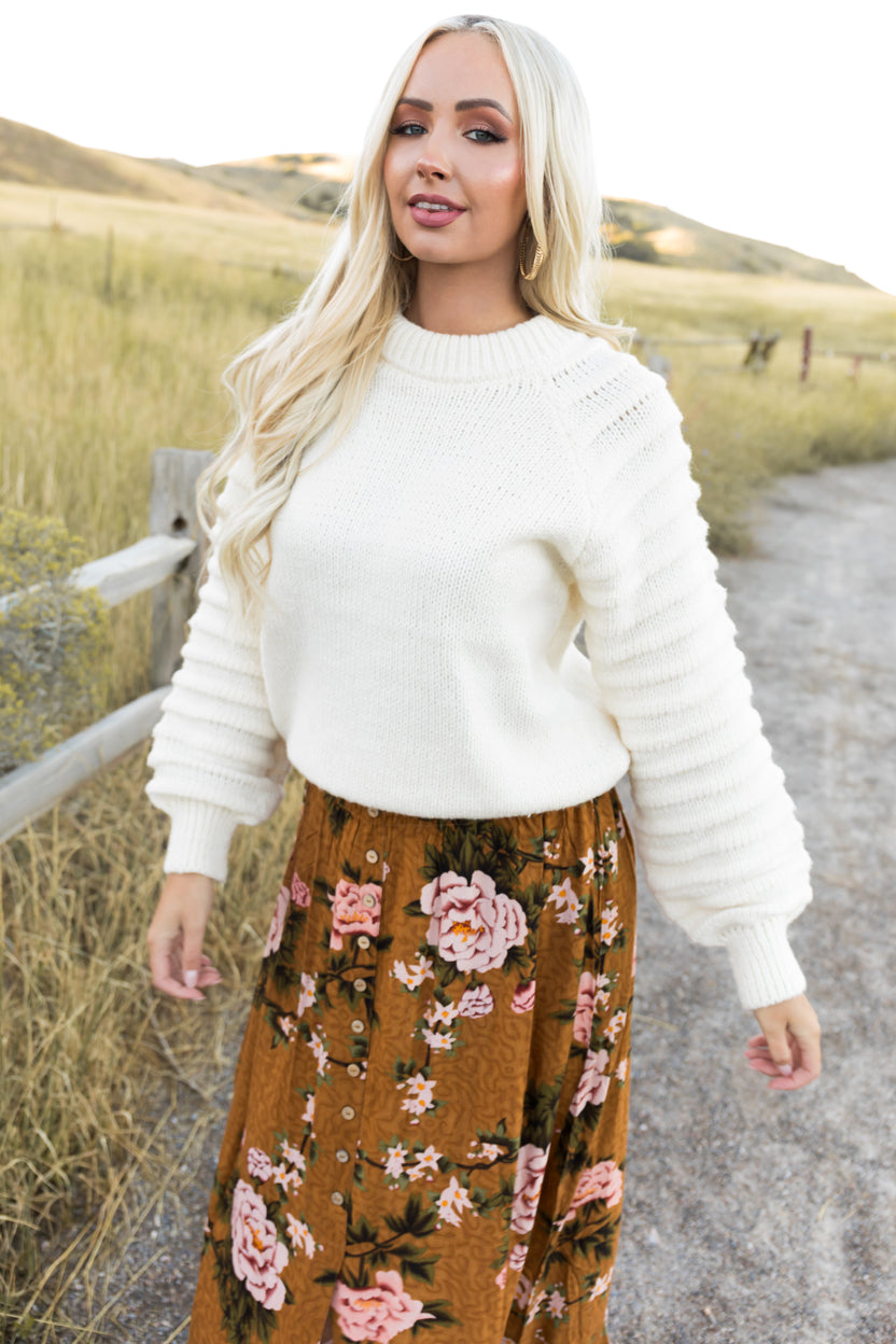 Cream Textured Sleeve Thick Cozy Sweater