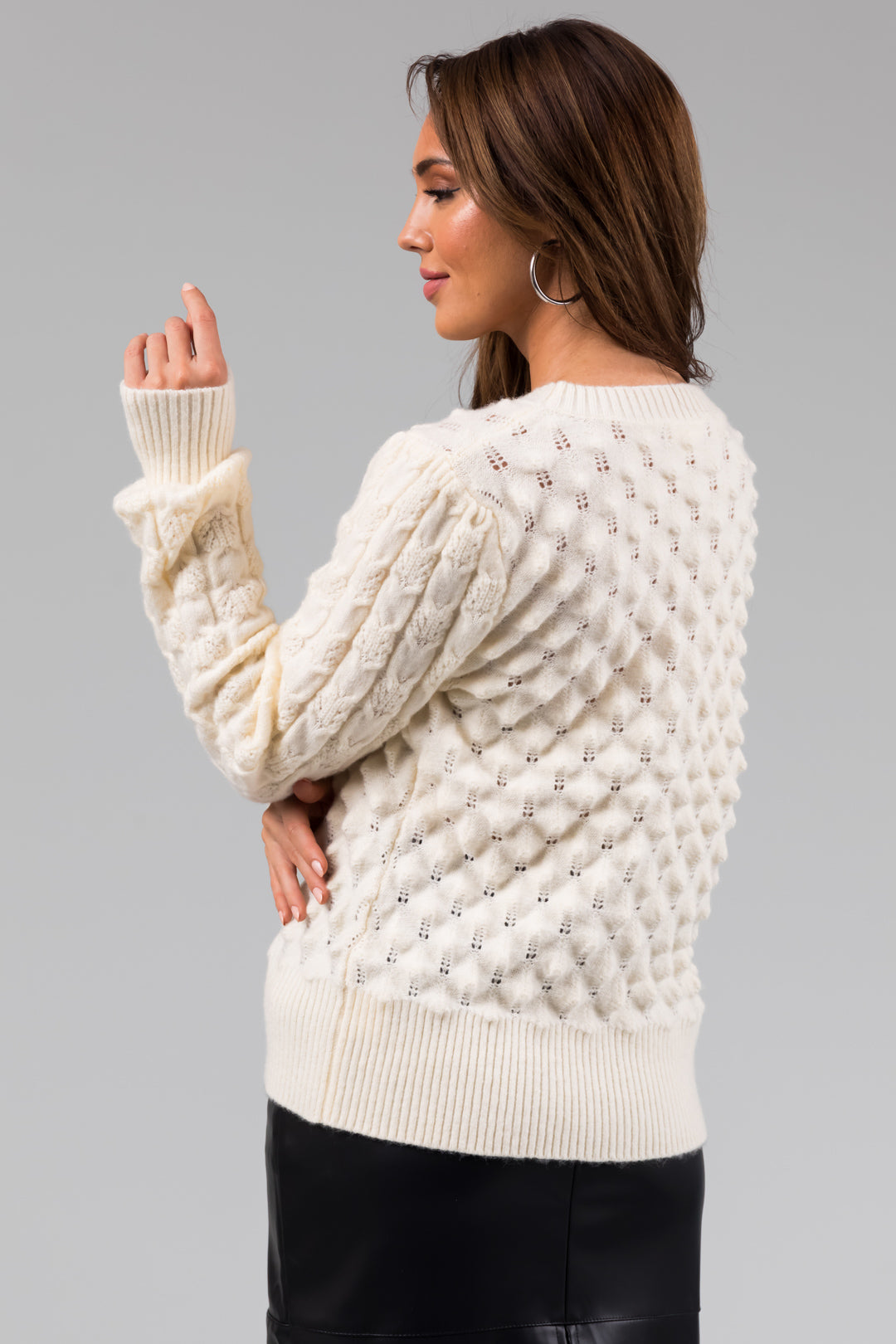 Cream Textured Soft Knit Sweater