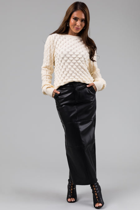 Cream Textured Soft Knit Sweater