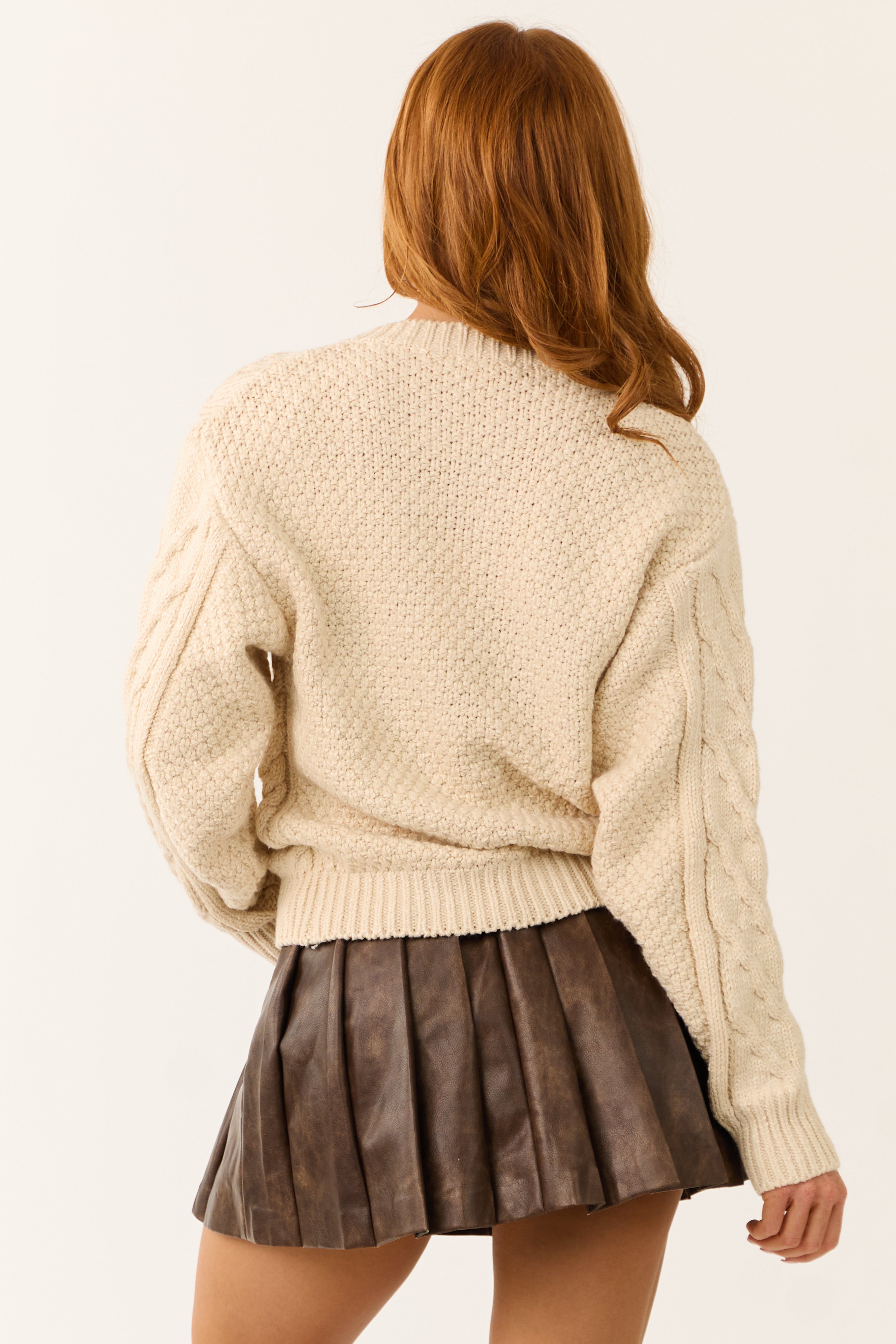 Cream Thick Cable Knit Button Cardigan