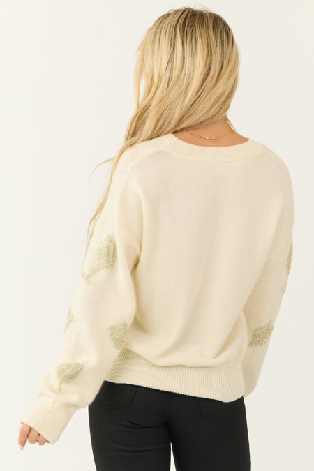 Cream Tinsel Champagne Graphic Knit Sweater