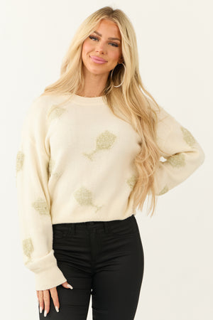 Cream Tinsel Champagne Graphic Knit Sweater