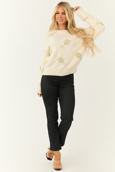 Cream Tinsel Champagne Graphic Knit Sweater