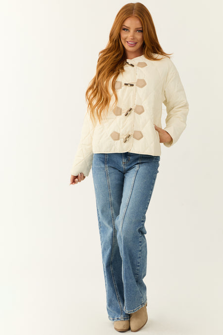 Cream Toggle Button Long Sleeve Quilted Jacket