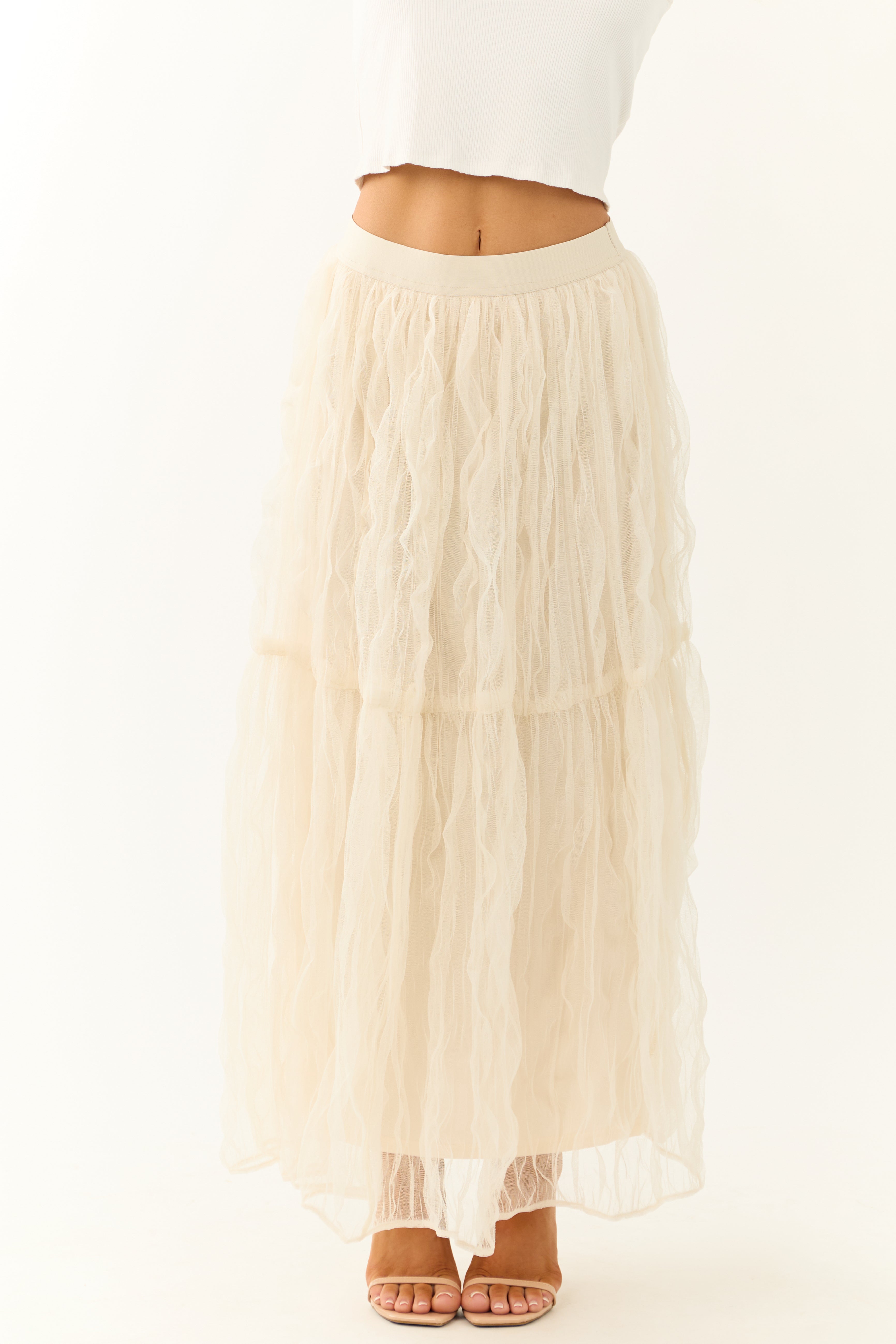 Cream tulle maxi skirt hotsell