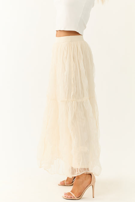 Cream Tulle Plisse Maxi Skirt