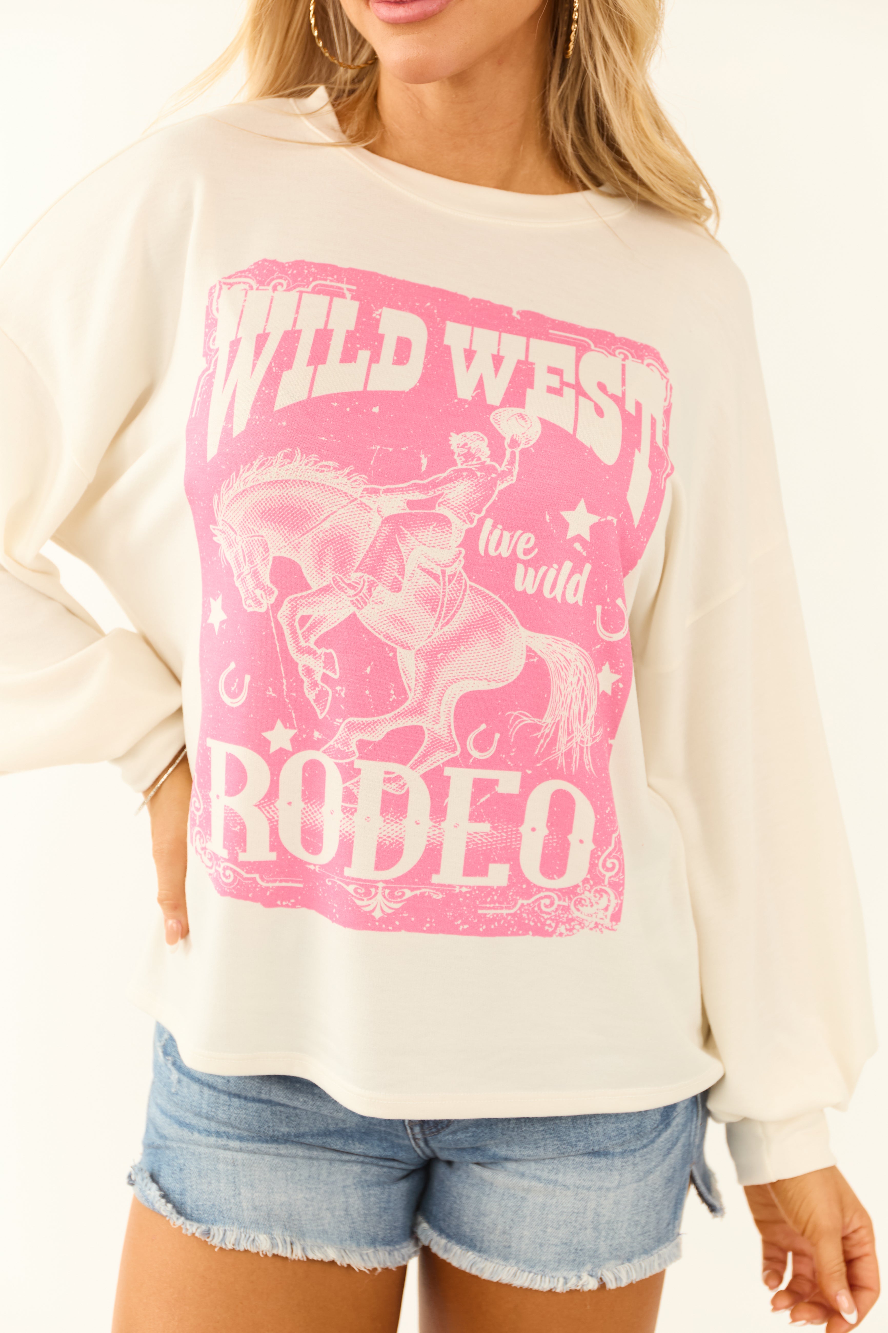 Cream 'Wild West Rodeo' Graphic Long Sleeve Top