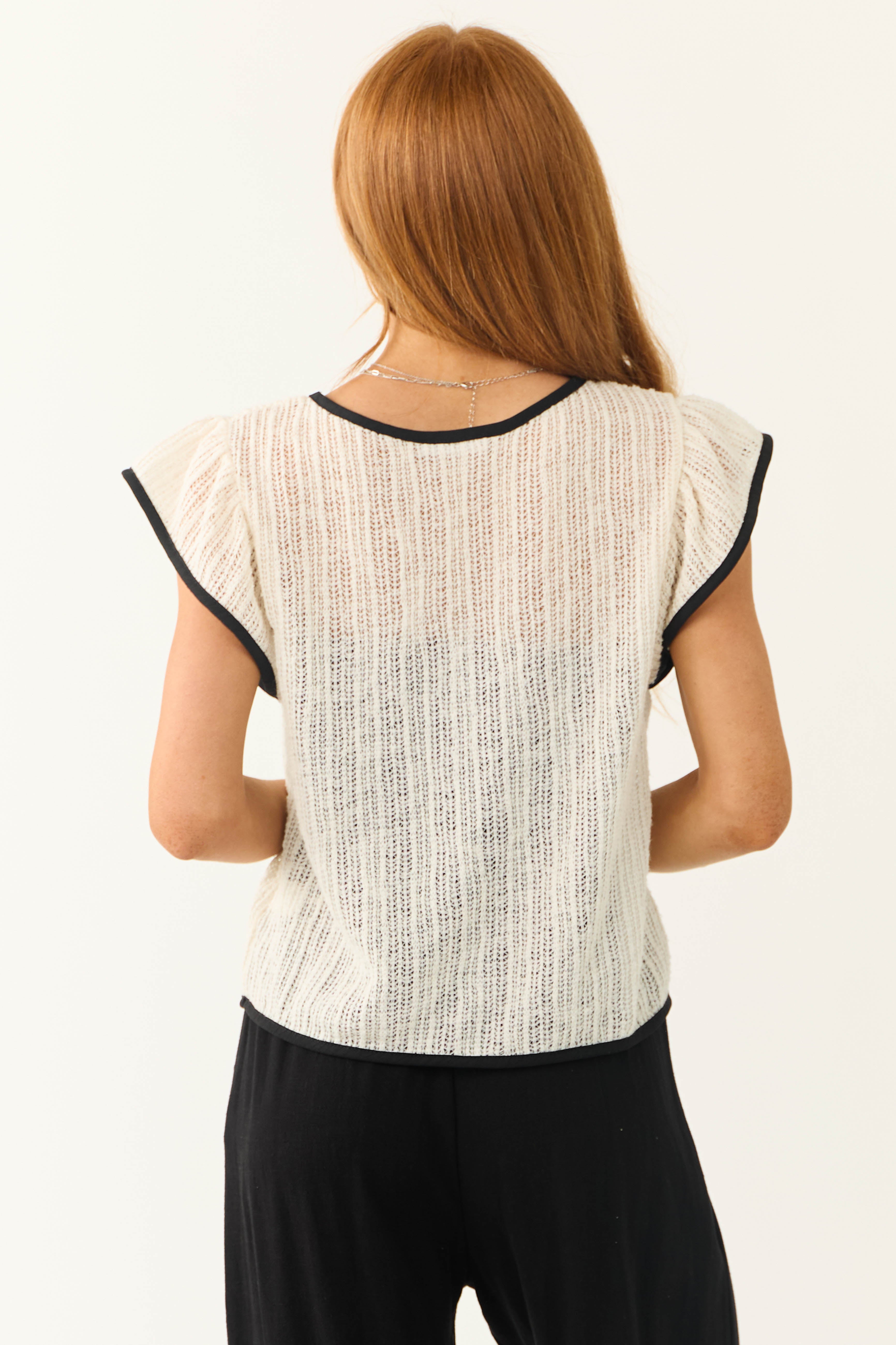 Cream and Black Contrast Sheer Knit Top