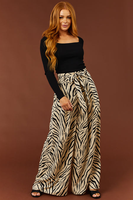 Cream and Black Zebra Print Wide Leg Pants