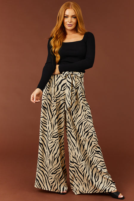 Cream and Black Zebra Print Wide Leg Pants