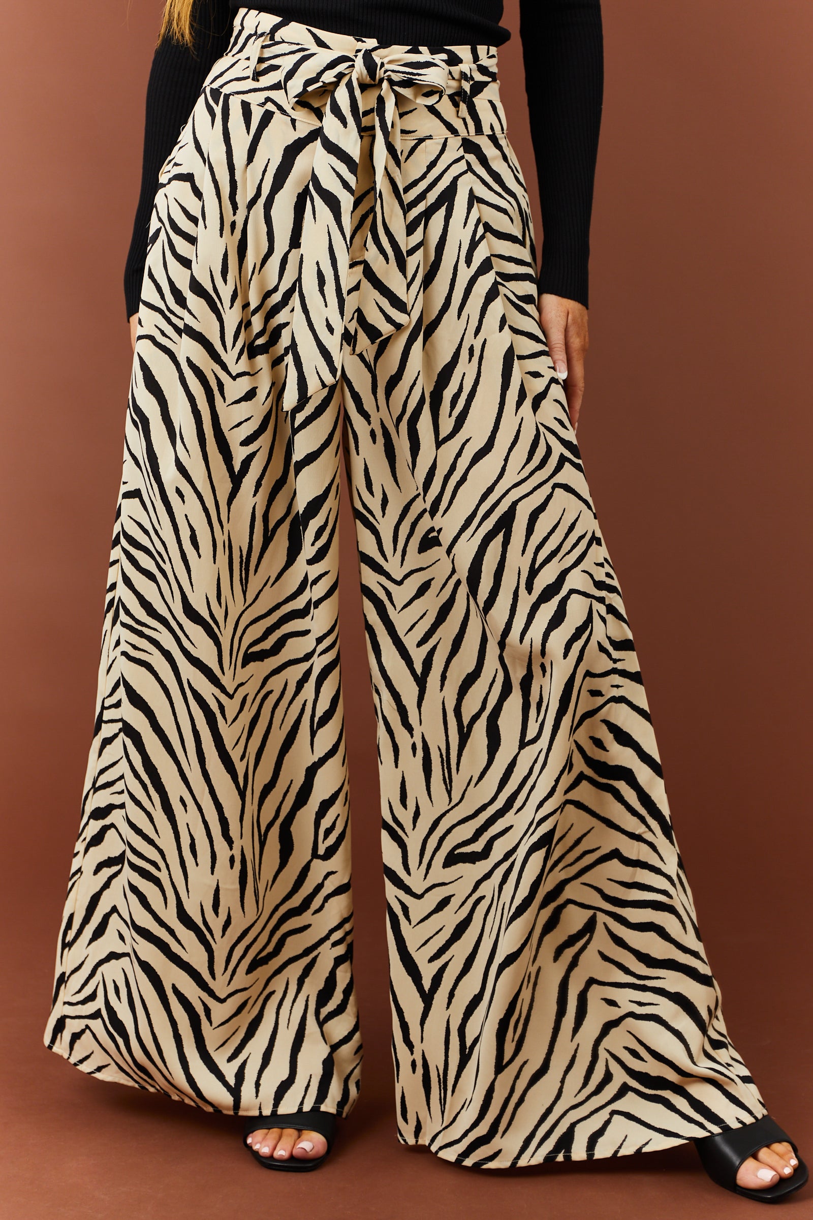 Cream and Black Zebra Print Wide Leg Pants