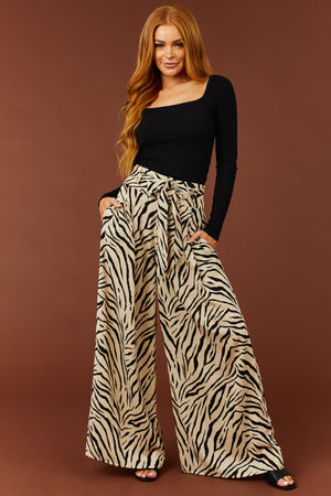 Cream and Black Zebra Print Wide Leg Pants