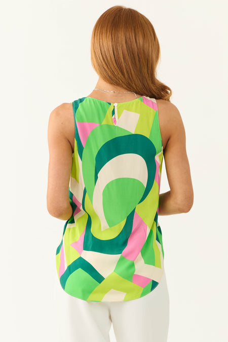 Cream and Lime Abstract Print Tank Top