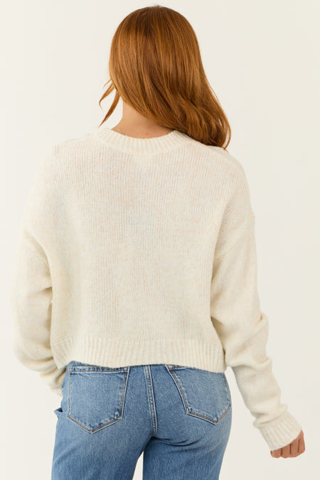 Cream and Steel Blue Ribbon Graphic Sweater