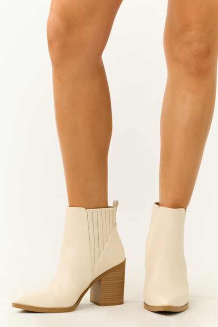 Cream Faux Leather Side Panel Heeled Bootie