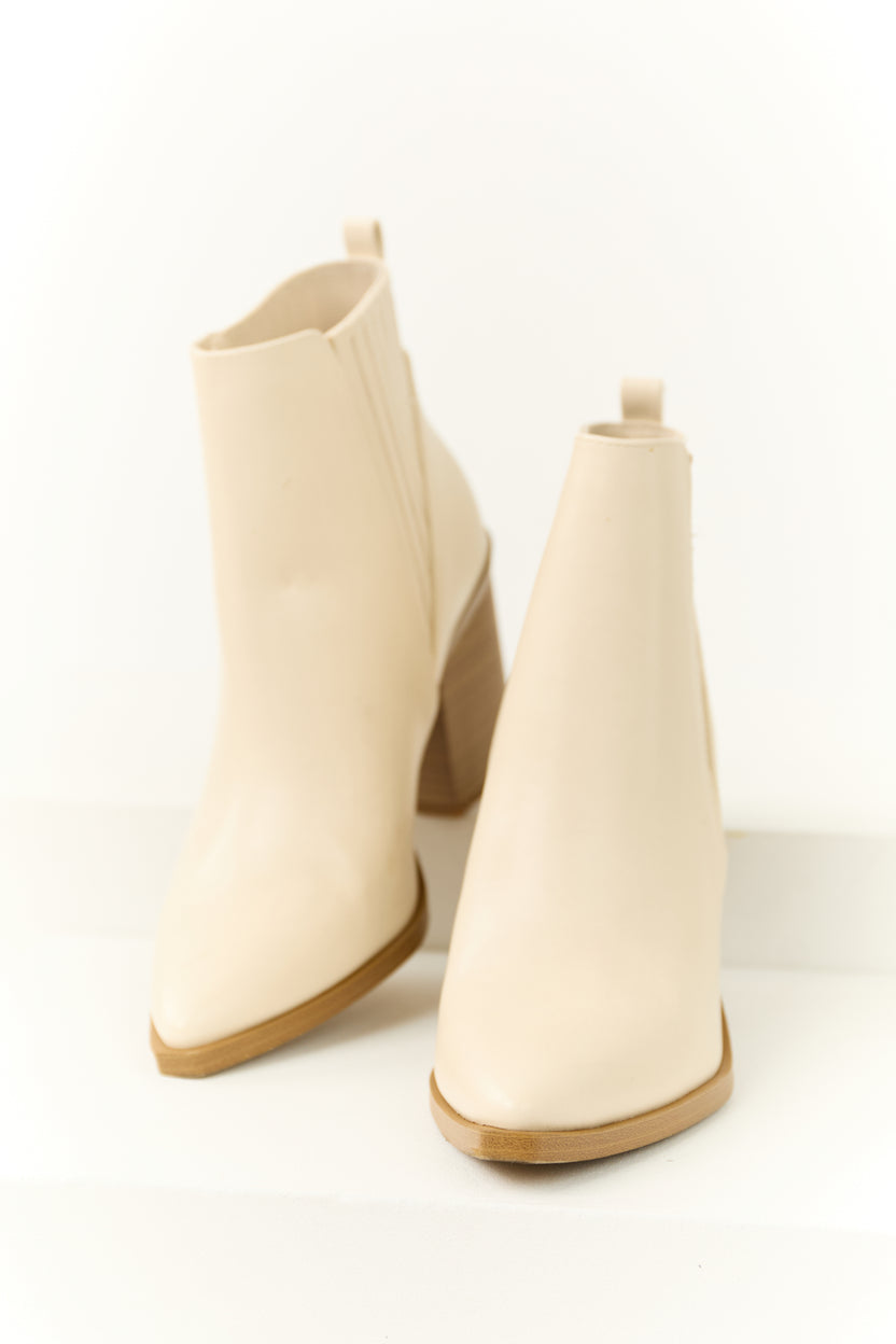 Cream Faux Leather Side Panel Heeled Bootie